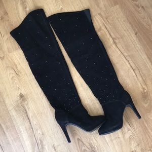 Colin Stuart thigh high suede boots with studs